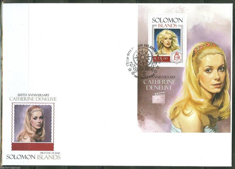 SOLOMON ISLANDS 2014 70th BIRTH CATHERINE DENEUVE S/S  FIRST DAY COVER