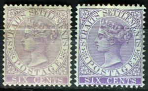 MALAYA 1884 STRAITS SETTLEMENTS QV 6c CA Variety MH SG#66 & 66a M2698