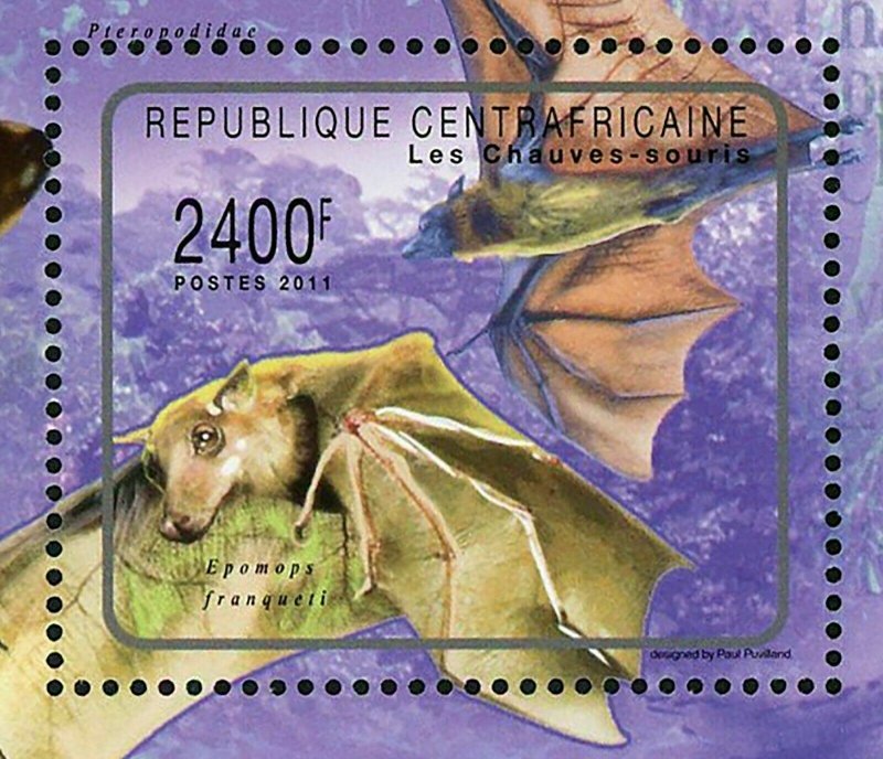 Bats Stamp Epomops Franqueti Pteropodidae Rousettus Lanosus S/S MNH #3065/Bl.719