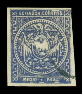 ECUADOR  1865 Coat of Arms - Condor  ½r ultra Scott # 2 used VF