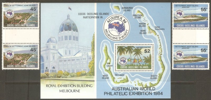 COCOS ISLANDS Sc# 119 - 121 MNH FVF Set-2x Gut Pr + Souv Sht Harbor