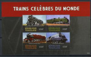 Togo 2014 MNH Famous Trains of World 4v M/S Locomotives Railways Rail Stamps