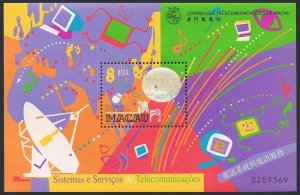 Macao 984 sheet,MNH. Telecommunications 1999.Sea-Me-We cable,Satellite dishes