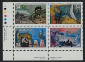 Canada 1107a (1104i)  BL Plate Block MNH Explorers, Ship, Map