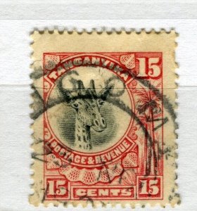 TANGANYIKA; 1922 early Giraffe issue used Shade of 15c. value, fair Postmark