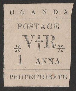 UGANDA 1896 type-set 1a black, with thin '1' (SG type 4).