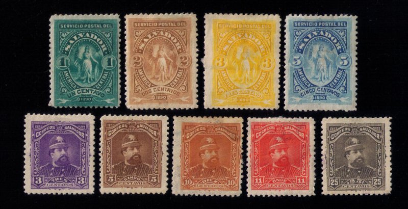 El Salvador 1890-1893 MH,OG LOT FROM SOUTH AMERICA F-VF