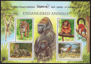 Ireland, #1156a & b mint souvenir sheets, endangered animals, issued 1998