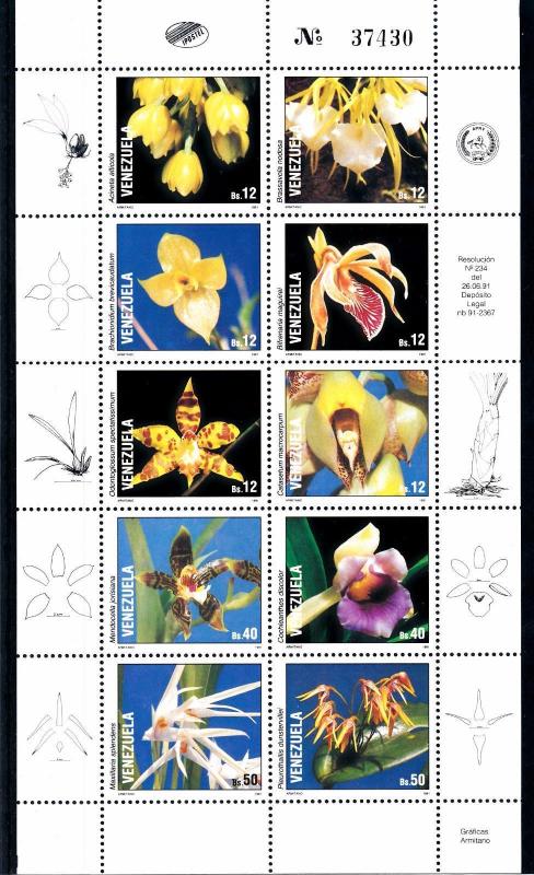 [62747] Venezuela 1991 Flora Flowers Blumen - Orchids Sheet MNH