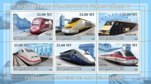 Mozambique 2009 MNH-History of Trains/European High Speed Trains.Mi 3198-3203