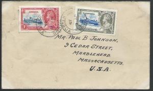 ANTIGUA 1935 Jubilee 1d & 1½d on cover to USA, first day cancel............53073