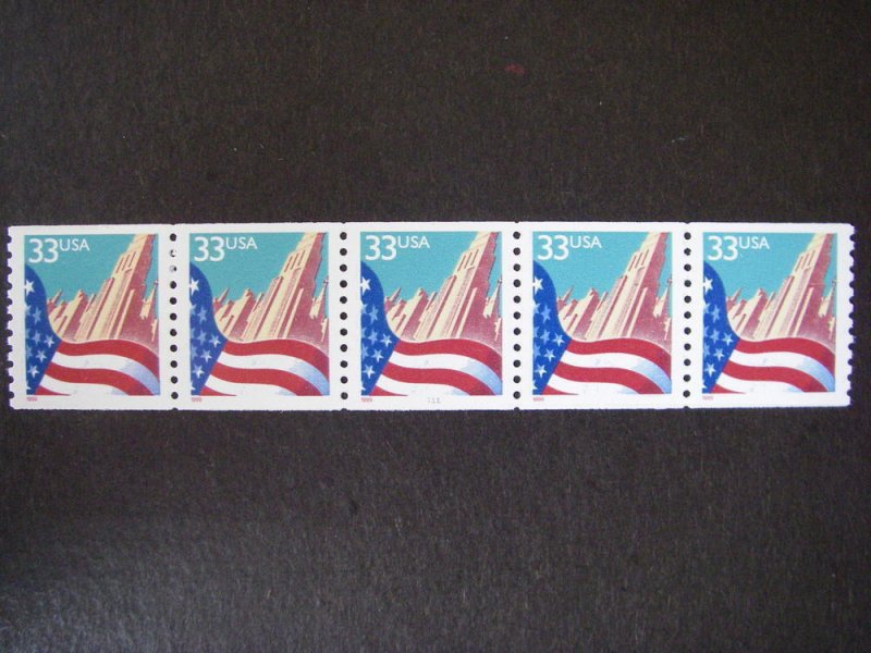 Scott 3280, 33 cent Flag over City, PNC5 #1111, MNH Coil Beauty