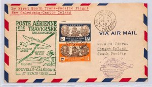 France NEW CALEDONIA Air FIRST FLIGHT PAN-AM CLIPPER Canton Is. 1940 Cover YF85