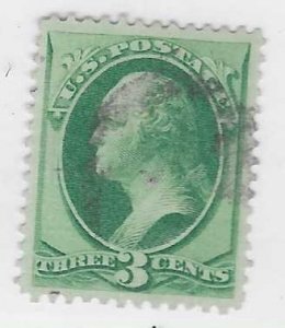 US #136 3c,Washington, Green, nice grill, (U) CV.$32.50