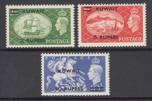 Kuwait Sc 99-101 MNH. 1951 High Value surcharges, cplt set, fresh, bright, VF.