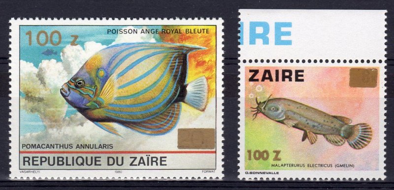 Zaire 1990 Mi#1008-1012 FISHES MARINE LIFE (2) Ovpt.Gold new values MNH