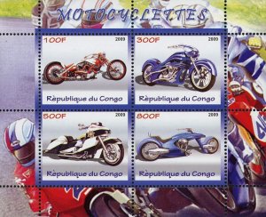 Congo Motorcycles Transportation Souvenir Sheet of 4 Stamps Mint NH