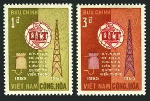 Viet Nam South 253-254, MNH. Mi 333-334. ITU-100, 1965. Radio tower, equipment.