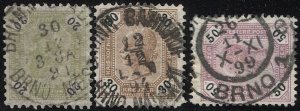 AUSTRIA 1891  Sc 66,68-69, Used VF, BRUNN / BRNO Czech postmark/cancels