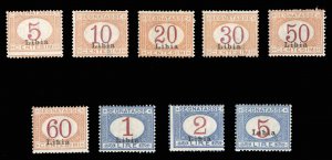 Italian Colonies, Libya #J1/10 Cat$170, 1915 Postage Dues, complete except fo...