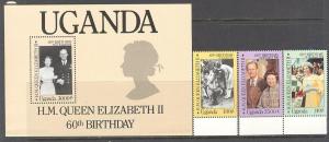 UGANDA Sc# 495 - 498 MNH FVF Set3 + SS Queen Elizabeth II