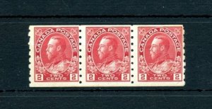 #127 two cent carmine Admiral coil strip of 3, F MH Cat$45 Canada mint