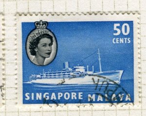 SINGAPORE; 1950s early pictorial QEII issue fine used 50c. value