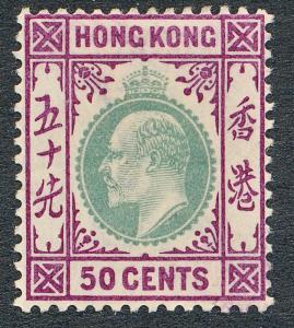 HONG KONG 80 MINT LH, 50c KING EDWARD, WMK CA