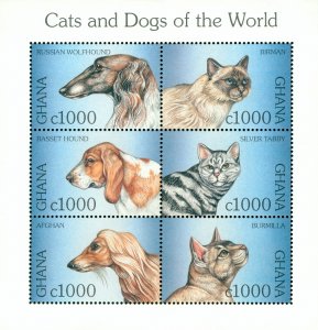 RK6-0185 GHANA 1990 MH SHEET OF 6 SCV $8.75 BIN $5.00  DOGS-CATS