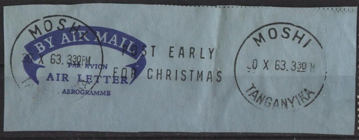 Tanzania air letter piece with 1963 Moshi postmark, NO STAMP! | Africa ...