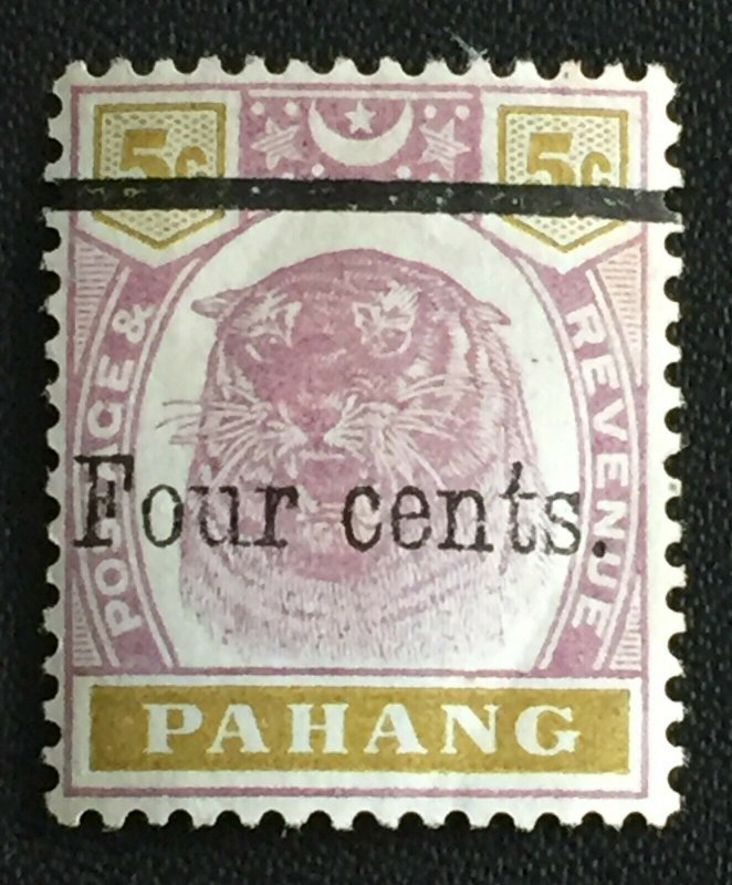 Malaya 1899 PAHANG Four cents opt 5c Tiger MLH SG#28 M3526 