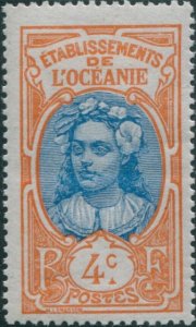 French Oceania 1913 SG23 4c blue and orange Tahitian Woman MH