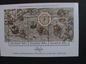 ICELAND-1989-SC#681 NODIA'91- STAMP SHOW- WORLD STAMP DAY MNH S/S-VERY FINE