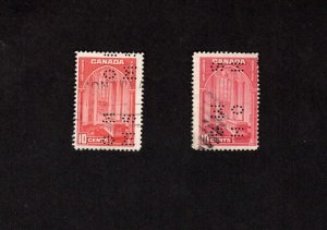 Canada 2 diff used 10 cent Memorial Chamber Official stamps #O241 O241a