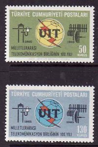 Turkey-Sc#1644-5- id6-unused hinged set-Telecommunications-1965-