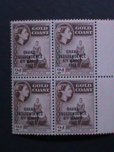 ​GHANA-1958 SC#25 -INDEPENDENCE DAY-OVPT. ON GOLD COAST MNH OG BLOCK VERY FINE