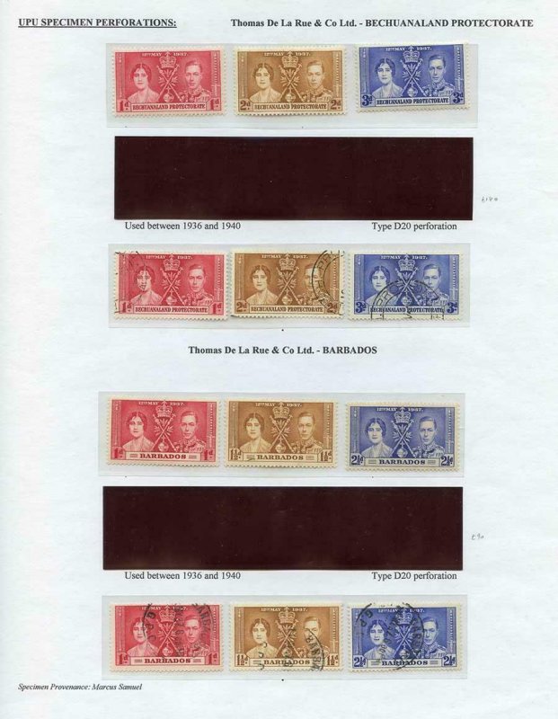 Bechuanaland and Barbados mint and used sets 1937 Coronation Page