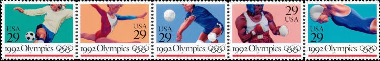1992 29c Summer Olympics, Strip of 5 Scott 2637-2641 Mint F/VF NH