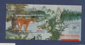 INDONESIA  - Scott 1780 -  FVF MNH - S/S - Tiger, cat - 1998