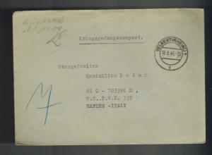 1946 Germany to US Army PWE 339 Naples Italy POW Cover Prisoner of war Max Leder