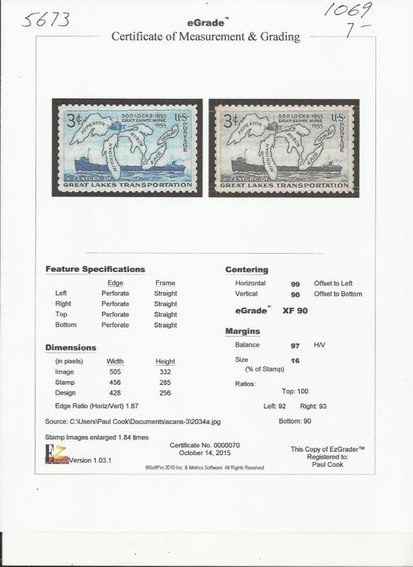 # 1069 MINT NEVER HINGED SOO LOCKS     XF+