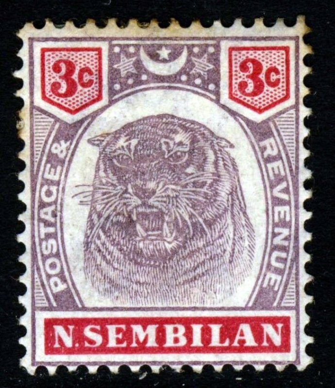 NEGRI SEMBILAN 1895 3 Cent Purple & Carmine Tiger SG 7 MINT