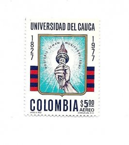 COLOMBIA 1977 UNIVERSITY OF CAUCA ANNIVERSARY EDUCATION HAND TORCH C654 MINT NH