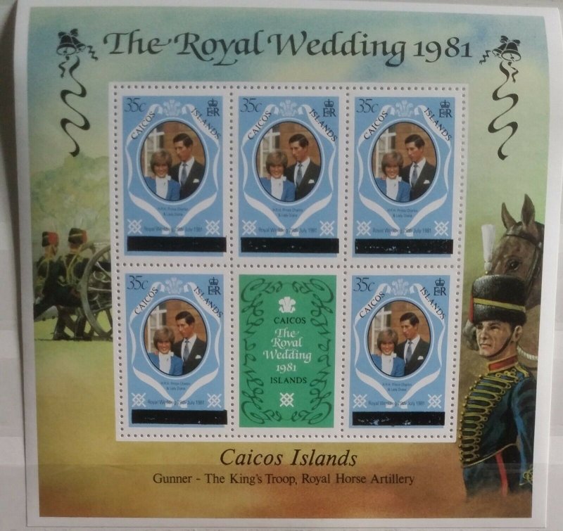 Caicos Islands 1981 Royal Wedding  (Turks & Caicos Islands Overprinted) 3 MS MNH