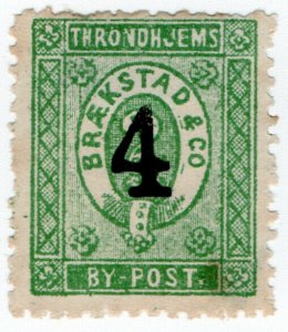 (I.B-CK) Norway Local Post : Trondheim 4 Ore on 2sk OP (Braekstad & Co)