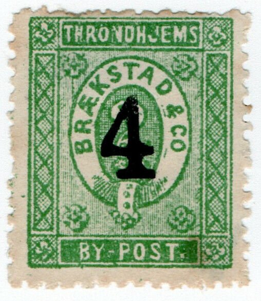 (I.B-CK) Norway Local Post : Trondheim 4 Ore on 2sk OP (Braekstad & Co)