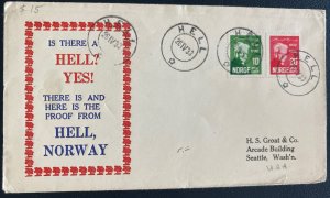 1933 Hell Norway Patriotic Cover To Seattle WA  Usa Is There A Hell ? Yes