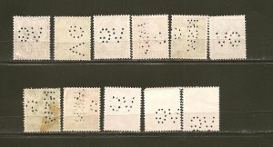 Australia Lot of 11 Used Perfins Pre Decimal & Post Decimal