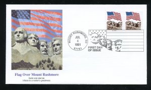US 2523A Flag over Mt Rushmore coil FDI 7/4/91 UA Fleetwood cachet FDC 