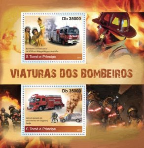 SAO TOME - 2011 - Fire Engines - Perf 2v Sheet - Mint Never Hinged